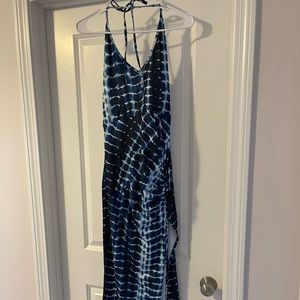 Beautiful shein navy/white tie die halter midi dress